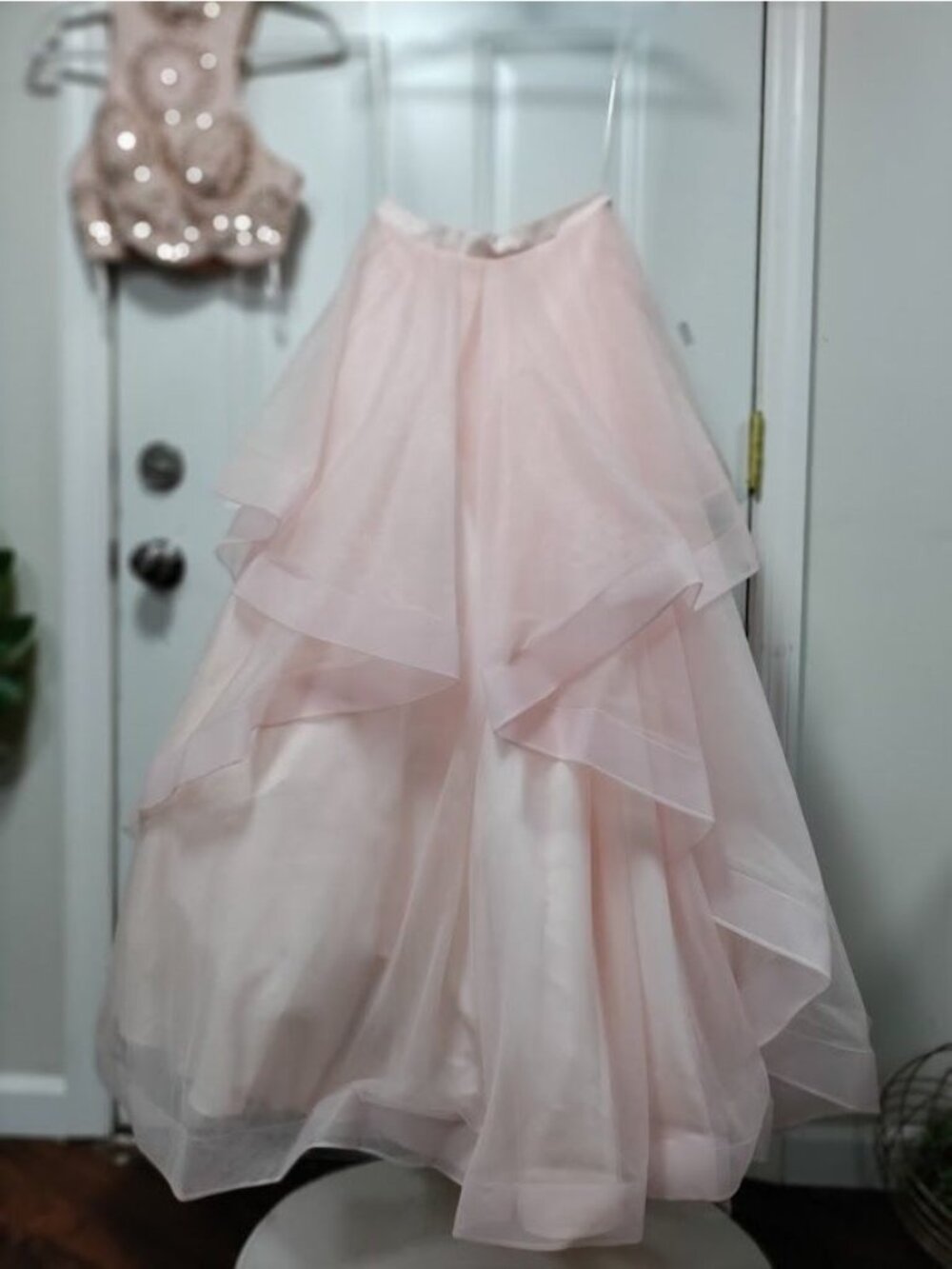 Pink  Princess Prom Dress Size XS Barbiecore Tulle Skirt Embellished Crop Top - Picture 13 of 16